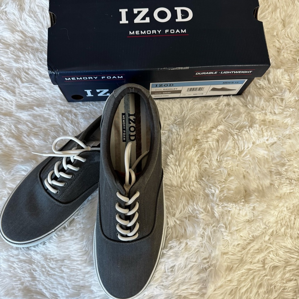 IZOD Men's Rangley Gray Canvas Casual Lace Up Sneaker with Memory Foam - SZ 13
